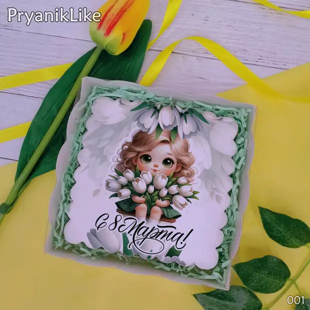 Пряник квадратный (девочки и цветы) (10-10 см.)